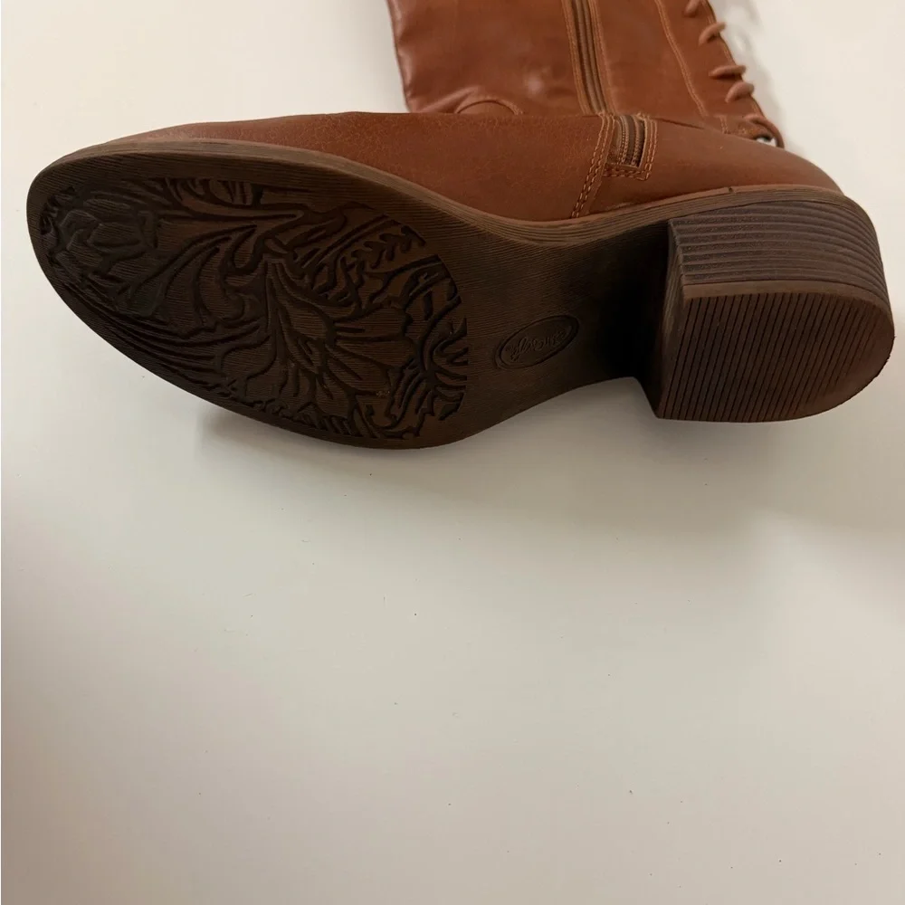 Over-the-Knee‎ Lace-Back Brown Leather Boots